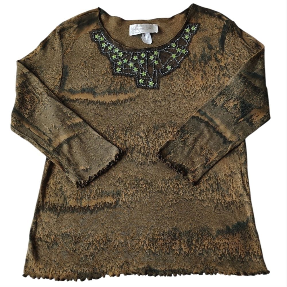 Vintage Nature Art by Lynn Yang Embellished Tie Dye Shirt size S.